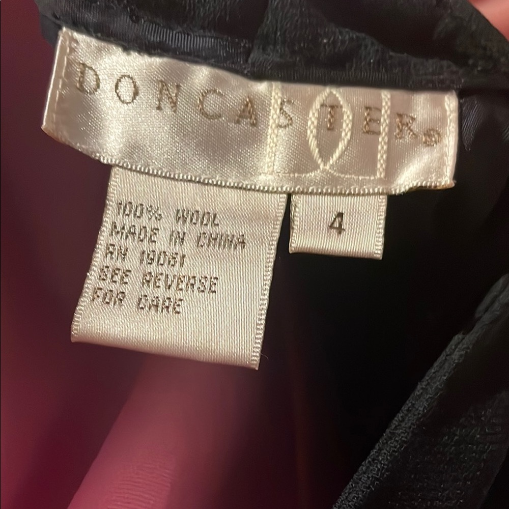 Doncaster Vintage Wool Lined Black Straight Leg Slacks w/ Side Zip & Button - Picture 7 of 8